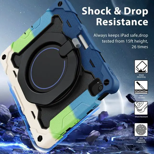 Alt view image 5 of 5 - ROISKIN for iPad Air 11 inch Case (M3 2025/M2 2024)/ Air 6th Generation for Kids with HD Screen Protector, 360 Rotating Kickstand, Shoulder Strap, Pen Holder, Heavy Duty Military Case for iPad Air 11