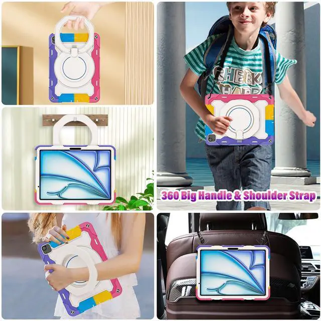 Alt view image 3 of 5 - ROISKIN for iPad Air 11 inch Case (M3 2025/M2 2024)/ Air 6th Generation for Kids with HD Screen Protector, 360 Rotating Kickstand, Shoulder Strap, Rugged Heavy Duty Military Case for iPad Air 11