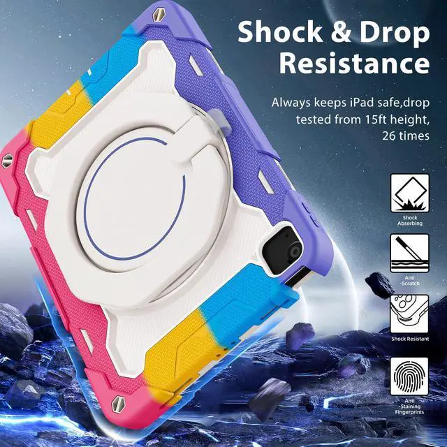 Alt view image 5 of 5 - ROISKIN for iPad Air 11 inch Case (M3 2025/M2 2024)/ Air 6th Generation for Kids with HD Screen Protector, 360 Rotating Kickstand, Shoulder Strap, Rugged Heavy Duty Military Case for iPad Air 11