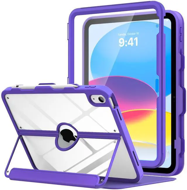 Main image of MoKo for iPad 11-inch (A16) 11th Generation Case 2025/ iPad 10th Generation Case with Pencil Holder 2022 10.9 inch, Built-in Screen Protector Clear Back, Multi Angle Viewing Stand, Dark Violet