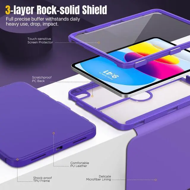 Alt view image 3 of 5 - MoKo for iPad 11-inch (A16) 11th Generation Case 2025/ iPad 10th Generation Case with Pencil Holder 2022 10.9 inch, Built-in Screen Protector Clear Back, Multi Angle Viewing Stand, Dark Violet