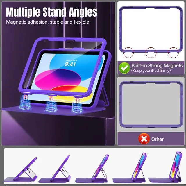 Alt view image 4 of 5 - MoKo for iPad 11-inch (A16) 11th Generation Case 2025/ iPad 10th Generation Case with Pencil Holder 2022 10.9 inch, Built-in Screen Protector Clear Back, Multi Angle Viewing Stand, Dark Violet
