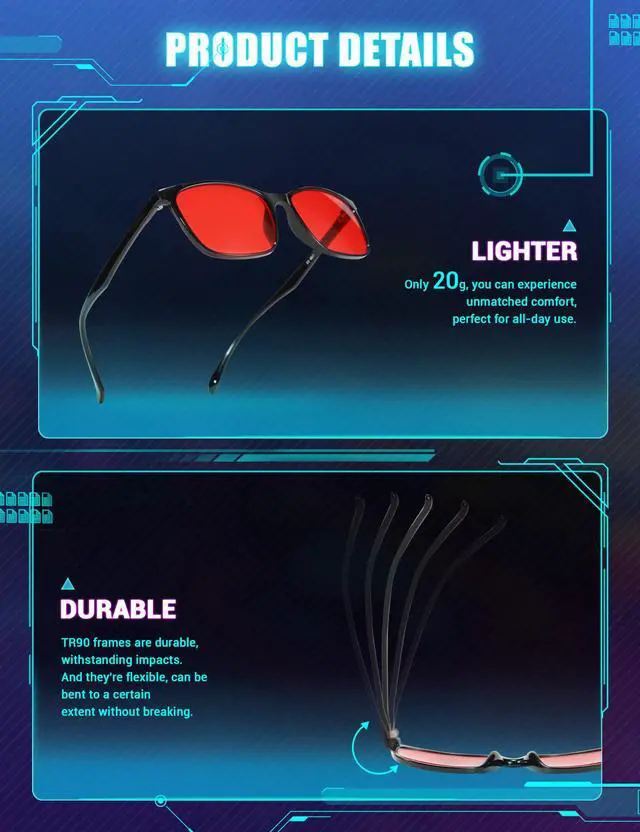 Alt view image 4 of 5 - TIJN Sleep Glasses for 99.9% Blue Green Light Blocking Dual AR Coatings Red Lens for Computer Gaming Reduce Eyestrain, TR90, Clear