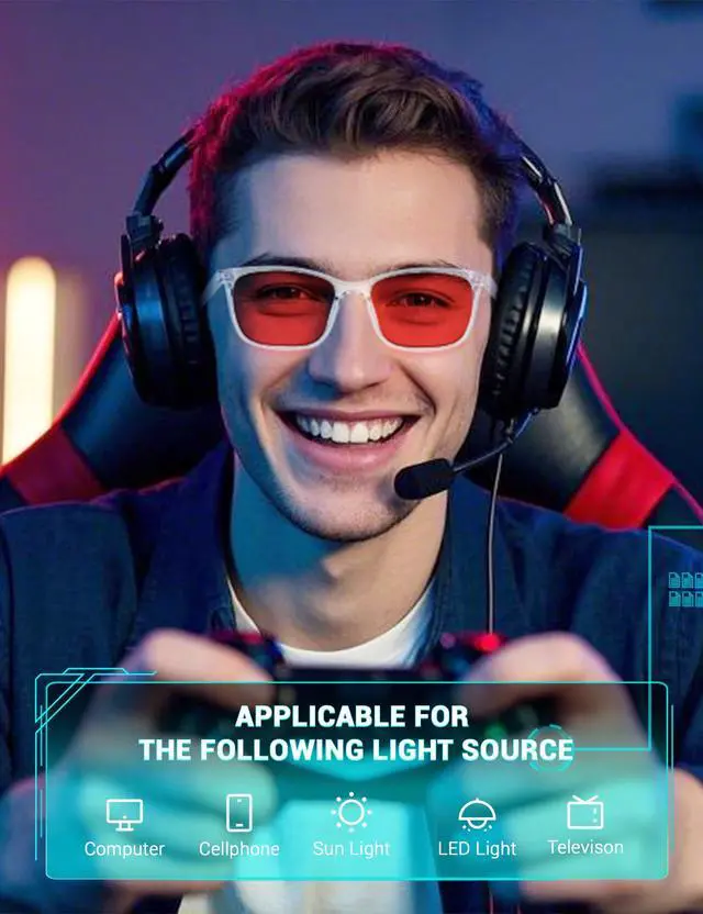 Alt view image 2 of 5 - TIJN Sleep Glasses for 99.9% Blue Green Light Blocking Dual AR Coatings Red Lens for Computer Gaming Reduce Eyestrain, TR90, Clear