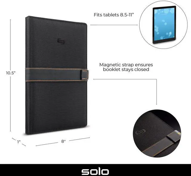 Alt view image 2 of 5 - Solo New York Metro Universal Fit Tablet/eReader Booklet, 8.5" to 11", Black/Orange