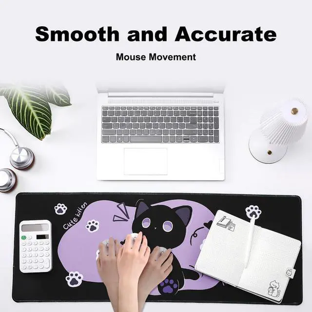 Alt view image 4 of 5 - YUNZII Keynovo Gaming Mouse Pad, Large Mouse Pad, Non-Slip 4mm Laptop Gaming Desk Pad,Waterproof Desk Pad for Gaming, Office and Home (Sweet cat, 31.49'' x 11.8'')