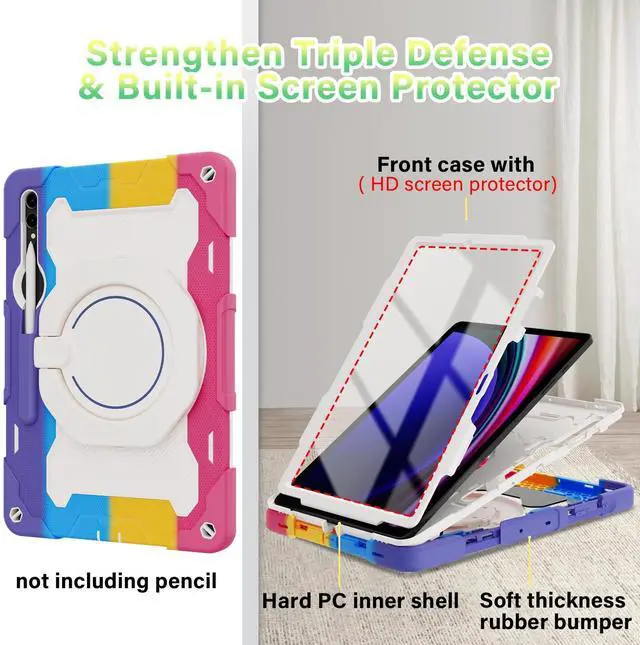 Alt view image 4 of 5 - ROISKIN Case for Samsung Galaxy Tab S10+/S9 FE+/S9+ Plus 12.4" 2023, Heavy Duty Shockproof Protective Case with Screen Protector, Stand, Handle,Shoulder Strap and Pen Holder