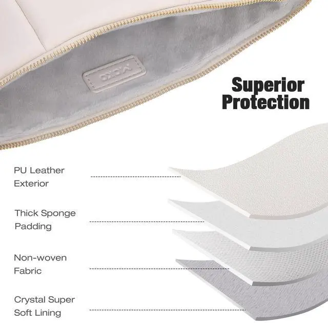 Alt view image 3 of 5 - MoKo 13.3-14 Inch Puffy Laptop Sleeve Fit with MacBook Air 13'' M3 2024/2020/2019, MacBook Pro 14'' M3 2024/2023, MacBook Pro 13" M2/M1, Built-in Elastic Band, PU Leather Carrying Case, Beige