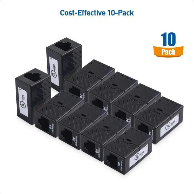 Alt view image 2 of 5 - Cable Matters [UL Listed] 10-Pack 10Gbps Cat 6 Ethernet Coupler (RJ45 Coupler, Cat6 RJ45 Female to Female Adapter, Ethernet Extender Adapter) in Black, Compatible with Cat6A, Cat5e