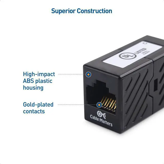 Alt view image 5 of 5 - Cable Matters [UL Listed] 10-Pack 10Gbps Cat 6 Ethernet Coupler (RJ45 Coupler, Cat6 RJ45 Female to Female Adapter, Ethernet Extender Adapter) in Black, Compatible with Cat6A, Cat5e