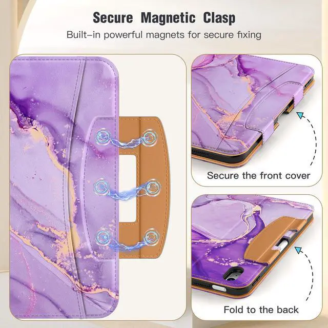 Alt view image 3 of 5 - MoKo for New iPad (A16) 11th Generation Case 11-inch 2025, iPad 10th Generation Case 10.9" 2022 with Pencil Holder & Pocket,Premium Leather Folio Stand Cover,Multiple Viewing Angles,Purple Gold Marble