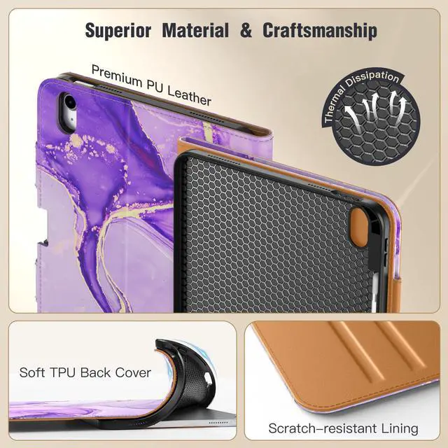 Alt view image 5 of 5 - MoKo for New iPad (A16) 11th Generation Case 11-inch 2025, iPad 10th Generation Case 10.9" 2022 with Pencil Holder & Pocket,Premium Leather Folio Stand Cover,Multiple Viewing Angles,Purple Gold Marble