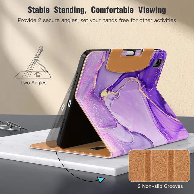 Alt view image 4 of 5 - MoKo for New iPad (A16) 11th Generation Case 11-inch 2025, iPad 10th Generation Case 10.9" 2022 with Pencil Holder & Pocket,Premium Leather Folio Stand Cover,Multiple Viewing Angles,Purple Gold Marble