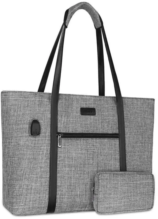 Main image of MOSISO USB Port Laptop Tote Bag for Women,Compatible with MacBook Air 15 inch M3 M2/Pro 16 M4 M3 M2 M1,15-15.6 inch Notebook, Work Travel Business Computer Bag with Small Purse, Gray