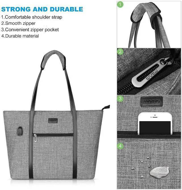 Alt view image 3 of 5 - MOSISO USB Port Laptop Tote Bag for Women,Compatible with MacBook Air 15 inch M3 M2/Pro 16 M4 M3 M2 M1,15-15.6 inch Notebook, Work Travel Business Computer Bag with Small Purse, Gray