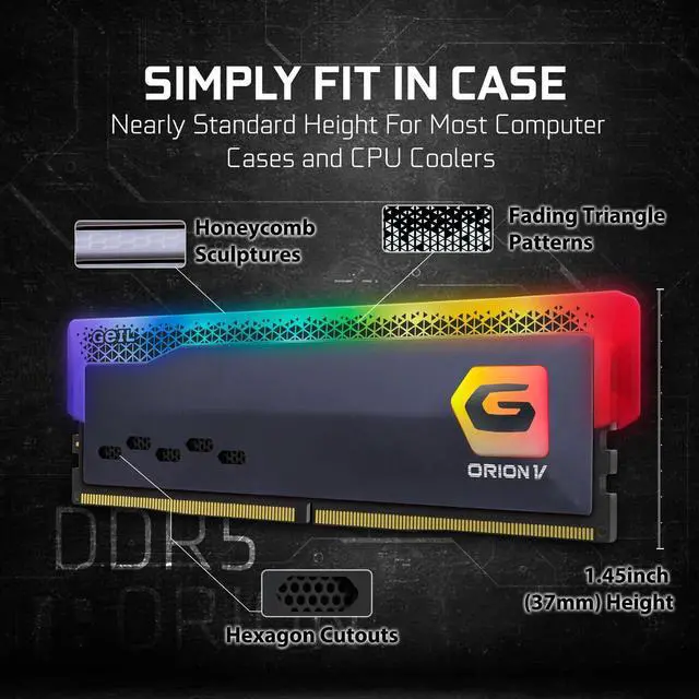 Alt view image 4 of 5 - GeIL Orion RGB DDR5 RAM, 32GB (16GBx2) 5200MHz 1.25V,High Speed Desktop Memory, Hardcore Immersive Gaming/Multimedia Content Creation/Quality Live Streaming(Gray)