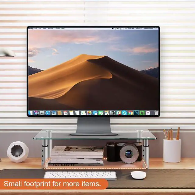 Alt view image 2 of 5 - KKTONER GLASS Monitor Stand with Height Adjustable for Home Office 2 Pack Computer Monitor Riser PC Screen Riser for Desk Organzier Laptop