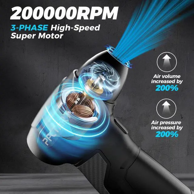 Alt view image 2 of 5 - Compress Air Duster, 200000RPM Electric Air Duster with Brushless Motor, Roller Adjustment, Rechargeable Cordless Air Blower for Keyboard, PC, Car, Home Cleaning Kits