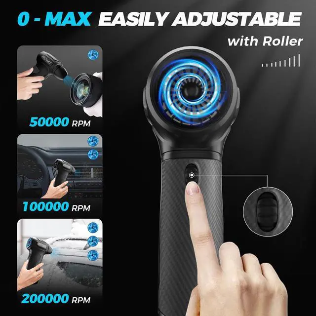 Alt view image 3 of 5 - Compress Air Duster, 200000RPM Electric Air Duster with Brushless Motor, Roller Adjustment, Rechargeable Cordless Air Blower for Keyboard, PC, Car, Home Cleaning Kits