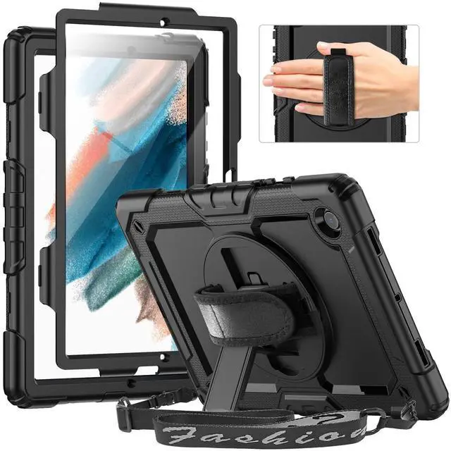 Main image of Timecity Case for Samsung Galaxy Tab A8 Cases 10.5'' 2022 (SM-X200/X205/X207), Heavy Duty Rugged Protection Case with Screen Protector, 360 Rotating Stand, Hand/Shoulder Strap A8 Tablet Case- Black