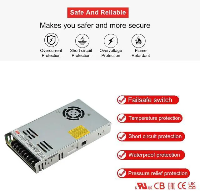 Alt view image 5 of 5 - Mean Well LRS-350-12 350W Single Output Switching Power Supply 12V 29A, 90-132/180-264VAC Input, Industrial Grade, UL Certified, for Automation, Control Systems