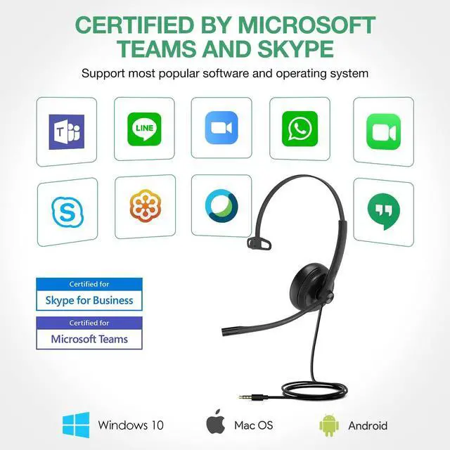Alt view image 4 of 5 - Yealink UH34 Wired Headset with Mic, 3.5mm Mono Headphones Noise Canceling Microphones,Teams Certified Work Office Headset for Computer PC Mac Laptop Tablet Smartphone