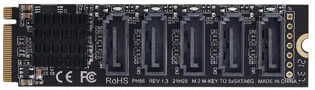 Main image of xiwai NGFF NVME M-Key PCI Express to SATA 3.0 6Gbps 5 Ports Adapter Converter Hard Drive Extension Card JMB585 2280