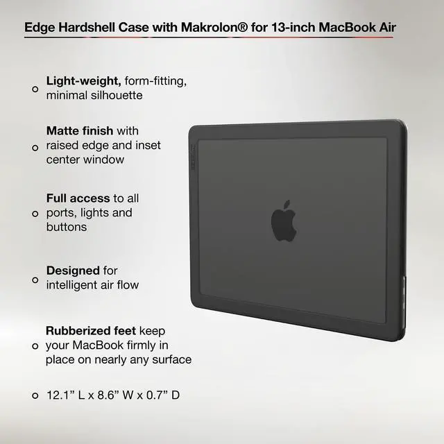 Alt view image 3 of 5 - Incase Edge Hardshell with Makrolon® - MacBook Air 13 inch Case - 2025, 2024, 2023, 2022, M4, M3, M2 - MacBook Case, Laptop Cover, Protective Hard Shell, Scratch Resistant, Rubberized Feet - Black