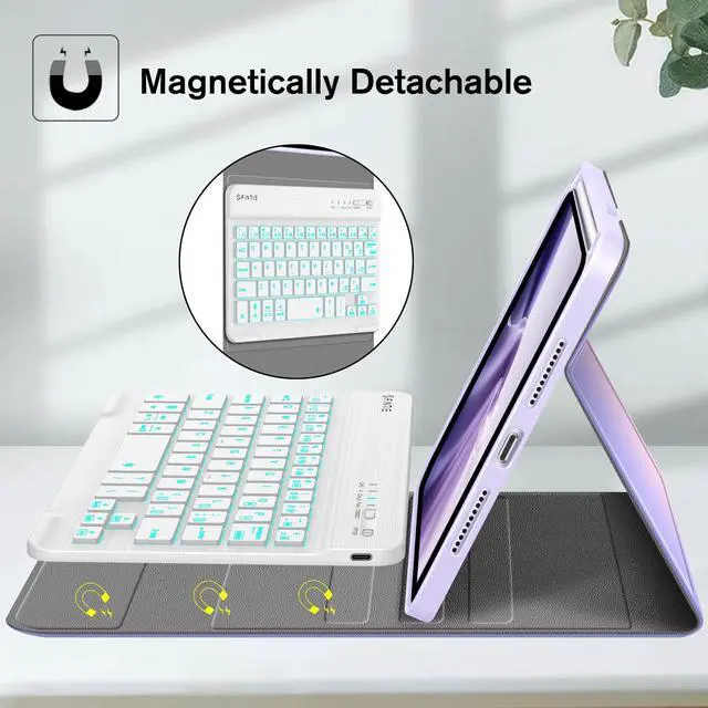 Alt view image 3 of 5 - FINTIE Keyboard Case for iPad mini (A17 Pro) 7th Generation 2024 / iPad mini 6th Gen 8.3 Inch, Soft TPU Back Cover with Magnetically Detachable Wireless Bluetooth Keyboard, Backlight/Fantasy Ombre