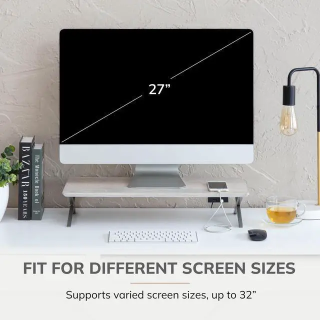 Alt view image 5 of 5 - Anji Mountain Monitor Stand - Desktop Organizer & Laptop Riser, Ergonomic Monitor Riser, Space-Saving Monitor Stand for Desk, Durable Construction, Easy Assembly, Ideal for Home & Office,White Wash