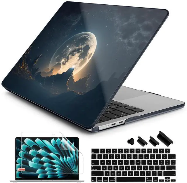 Main image of Batianda Premium Case for New MacBook Air 15 inch 2025 2024 2023 with M4 M3 M2 Chip, Designed Black Protective Plastic Hardshell & Keyboard Cover & Screen Protector, Moon in Sky