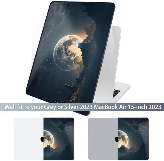 Alt view image 3 of 5 - Batianda Premium Case for New MacBook Air 15 inch 2025 2024 2023 with M4 M3 M2 Chip, Designed Black Protective Plastic Hardshell & Keyboard Cover & Screen Protector, Moon in Sky