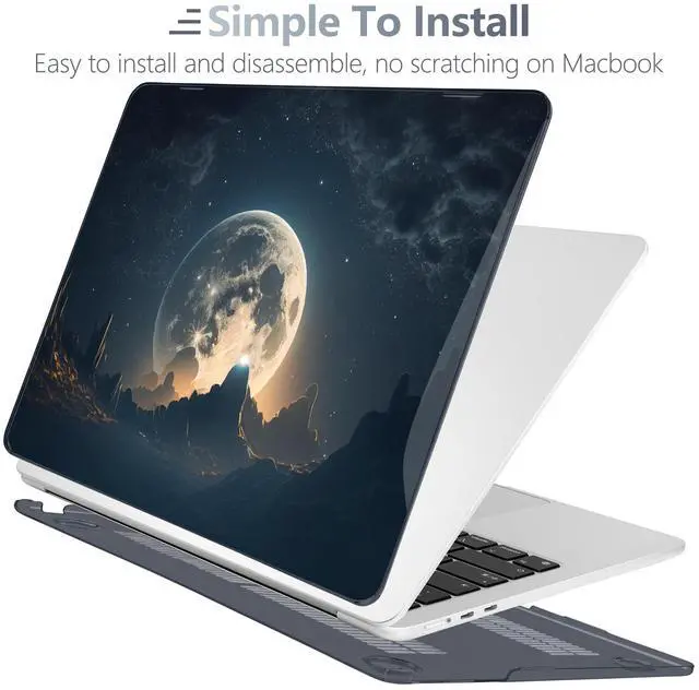 Alt view image 5 of 5 - Batianda Premium Case for New MacBook Air 15 inch 2025 2024 2023 with M4 M3 M2 Chip, Designed Black Protective Plastic Hardshell & Keyboard Cover & Screen Protector, Moon in Sky