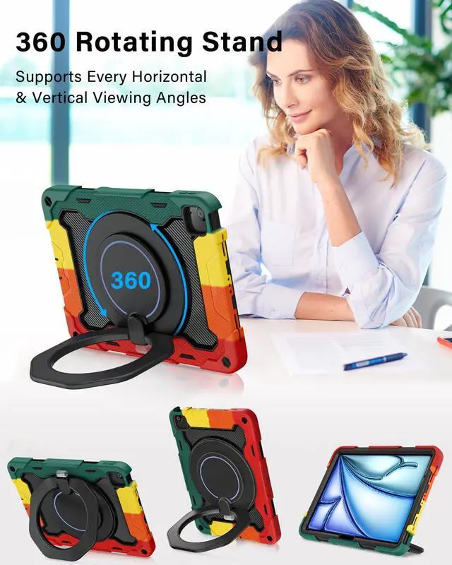 Alt view image 2 of 5 - ROISKIN for iPad Air 11 inch Case (M3 2025/M2 2024)/ Air 6th Generation for Kids with HD Screen Protector, 360 Rotating Kickstand, Shoulder Strap, Rugged Heavy Duty Military Case for iPad Air 11