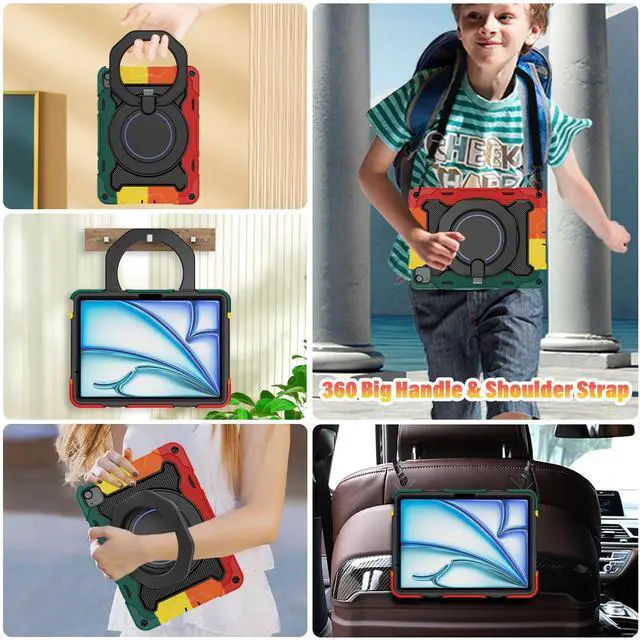 Alt view image 3 of 5 - ROISKIN for iPad Air 11 inch Case (M3 2025/M2 2024)/ Air 6th Generation for Kids with HD Screen Protector, 360 Rotating Kickstand, Shoulder Strap, Rugged Heavy Duty Military Case for iPad Air 11