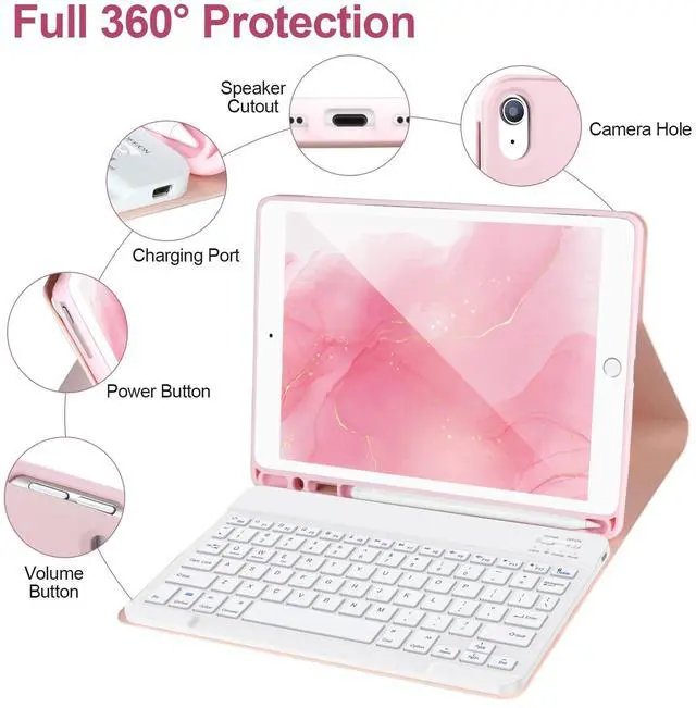 Alt view image 5 of 5 - Keyboard Case for iPad 9/8/7th Gen 10.2'',Case with Keyboard ipad 10.2 inch,Keyboard for iPad 9th Gen,Detachable Bluetooth Keyboard for iPad 10.2,iPad Keyboard Case 9th Gen with Pencil Holder,Pink-W