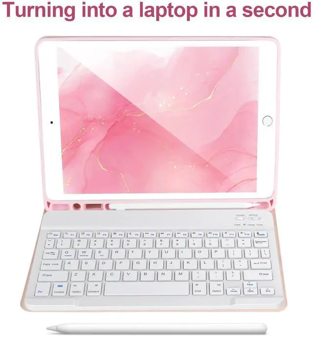 Alt view image 4 of 5 - Keyboard Case for iPad 9/8/7th Gen 10.2'',Case with Keyboard ipad 10.2 inch,Keyboard for iPad 9th Gen,Detachable Bluetooth Keyboard for iPad 10.2,iPad Keyboard Case 9th Gen with Pencil Holder,Pink-W