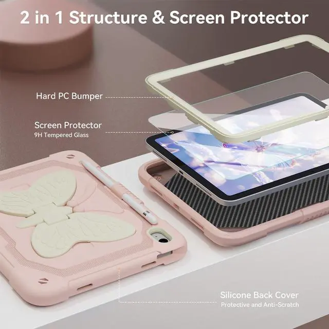Alt view image 3 of 5 - ACEMO iPad 10th Generation Case 10.9 inch/iPad (A16) 11th Generation Case 11 inch with Screen Protector/Shoulder Strap/Pencil Holder/Kickstand Cute Kids Girls Cover for iPad 2022 2025 Pink