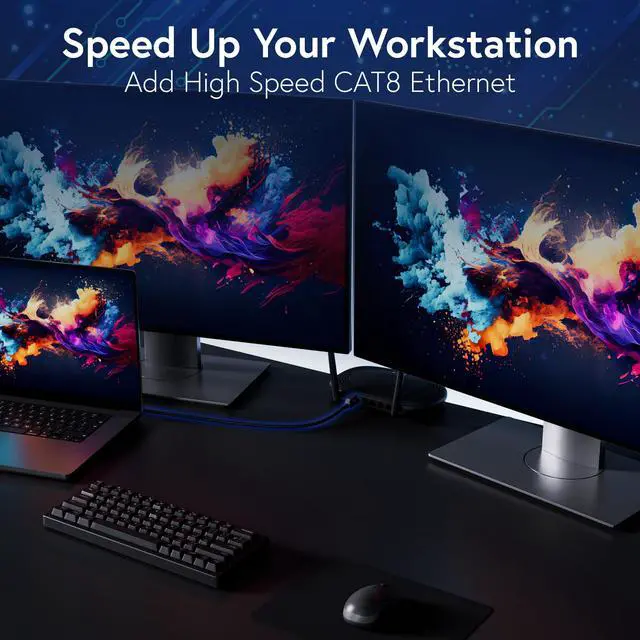 Alt view image 3 of 5 - AFFHAUSEN CAT 8 Ethernet Cable Braided 30FT, 40Gbps 2000MHz High-Speed LAN SFTP Patch Cord, Indoor Professional Internet Cable, 26AWG Copper, Shielded Gold-Plated RJ45 for Gaming, PC, Xbox, Router