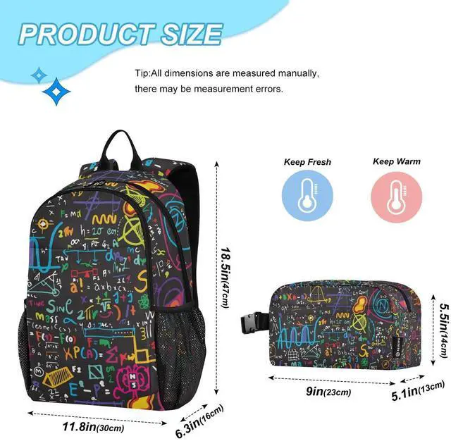 Alt view image 2 of 5 - ALAZA Colorful Math Science Geometric Backpack and Lunch Bag Set Back Pack Bookbag Cooler Case Kits