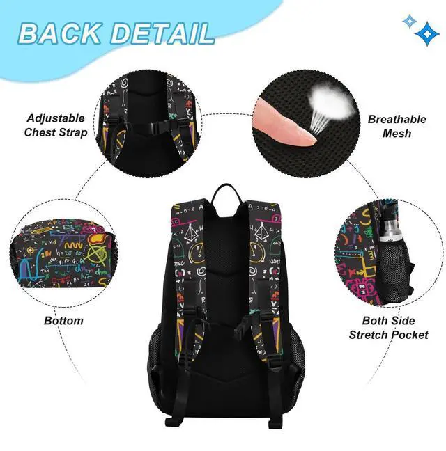 Alt view image 3 of 5 - ALAZA Colorful Math Science Geometric Backpack and Lunch Bag Set Back Pack Bookbag Cooler Case Kits