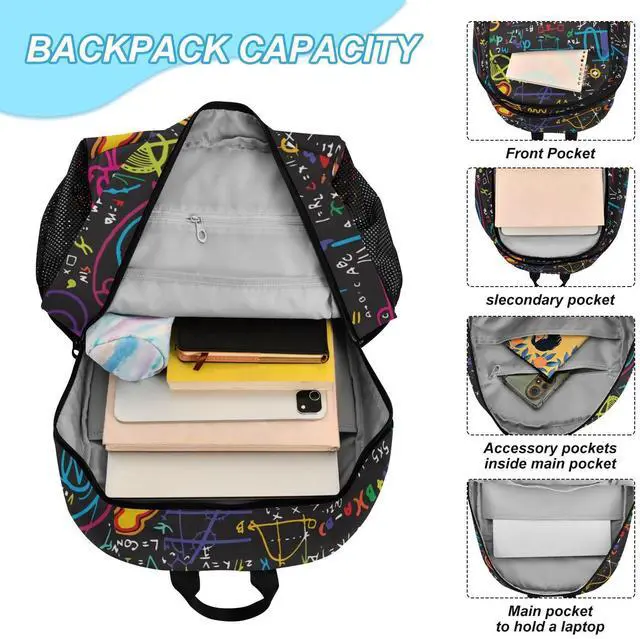Alt view image 4 of 5 - ALAZA Colorful Math Science Geometric Backpack and Lunch Bag Set Back Pack Bookbag Cooler Case Kits