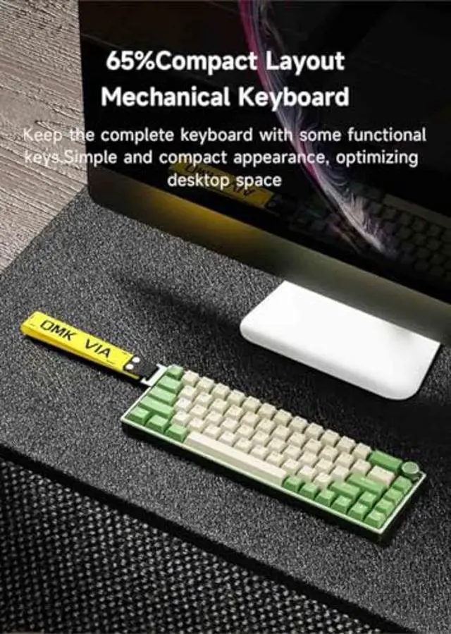 Alt view image 3 of 5 - KG18 65% Compact Mechanical Keyboard - QMK/VIA Programmable, Hot-Swappable, Gasket Mount, Volume Knob, 32-bit ARM4 Chip, RGB Backlit (68 Keys, USB-C, Aluminum Frame) (Brown)