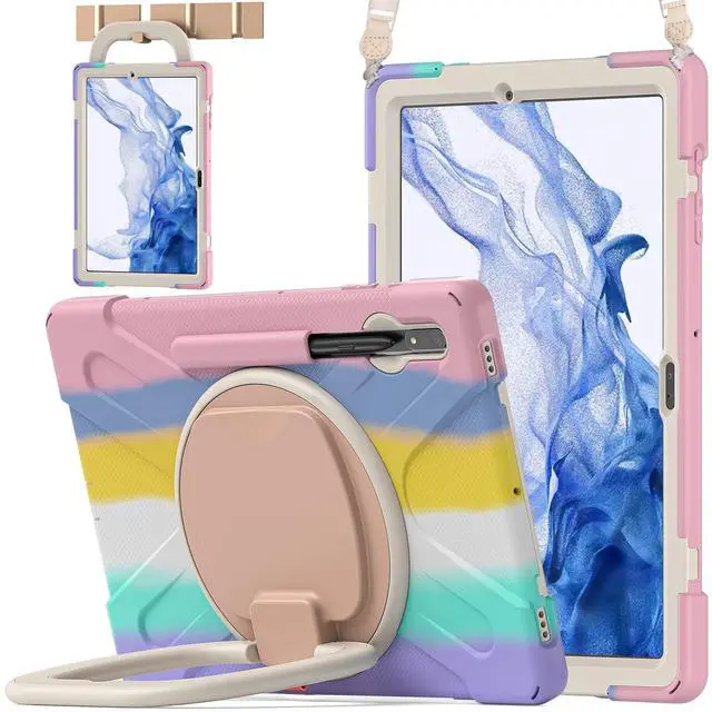 Main image of BATYUE Case for Samsung Galaxy Tab S10+ Plus /S9 FE+ Plus /S9+ Plus /S8+ Plus /S7+ Plus /S7 FE 5G 12.4 inch, Shockproof Protective Tablet Case with Shoulder Strap, Kickstand, Pink