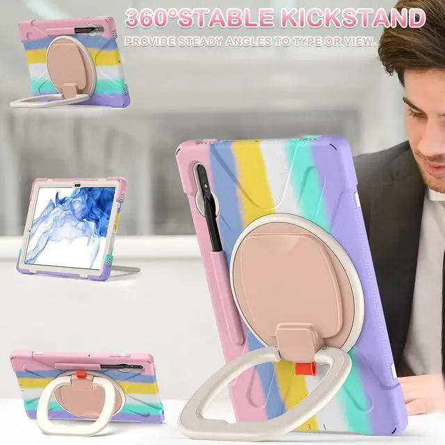 Alt view image 4 of 5 - BATYUE Case for Samsung Galaxy Tab S10+ Plus /S9 FE+ Plus /S9+ Plus /S8+ Plus /S7+ Plus /S7 FE 5G 12.4 inch, Shockproof Protective Tablet Case with Shoulder Strap, Kickstand, Pink