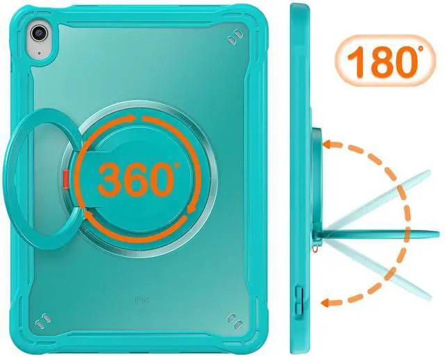 Alt view image 5 of 5 - BATYUE iPad 9th Generation Case - Protective Case for 10.2 inch iPad 9th/ 8th/ 7th Generation 2021/2020/ 2019, Cover with Pencil Holder/360deg Swivel Stand/Shoulder Strap/Screen Protector - Light Blue