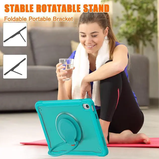 Alt view image 3 of 5 - BATYUE iPad 9th Generation Case - Protective Case for 10.2 inch iPad 9th/ 8th/ 7th Generation 2021/2020/ 2019, Cover with Pencil Holder/360deg Swivel Stand/Shoulder Strap/Screen Protector - Light Blue