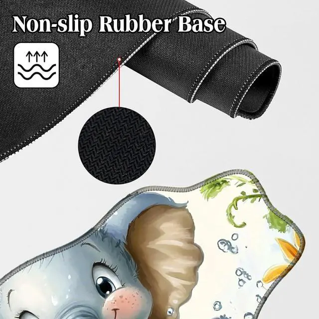 Alt view image 4 of 5 - BFDHGQZC Baby Elephant Desk Mat Irregular Shape Large Mouse Pad 35.4"x15.75" Desk Rubber Base Mousepad with Stitched Edges Big Desk Pad for Work,Game,Office,Home