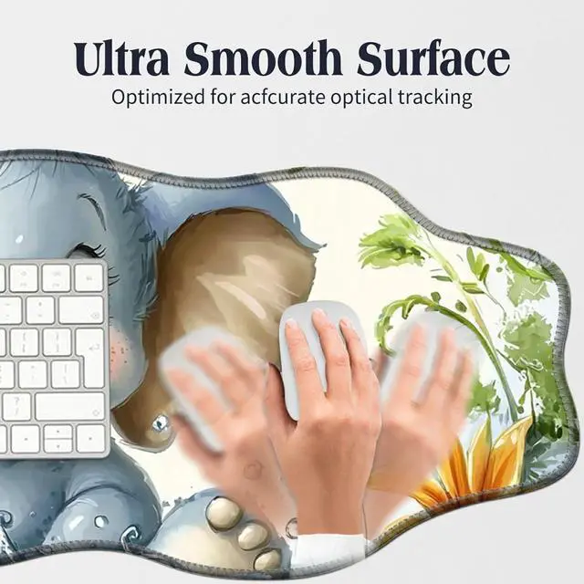 Alt view image 5 of 5 - BFDHGQZC Baby Elephant Desk Mat Irregular Shape Large Mouse Pad 35.4"x15.75" Desk Rubber Base Mousepad with Stitched Edges Big Desk Pad for Work,Game,Office,Home
