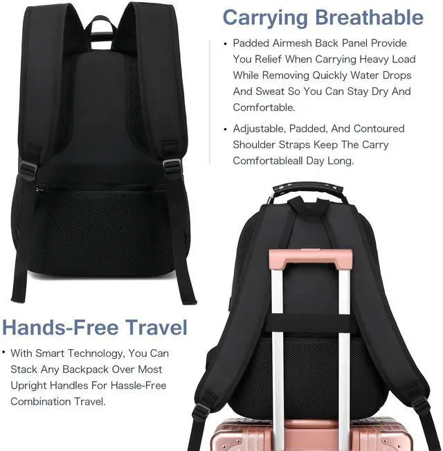 Alt view image 3 of 5 - Boavan Laptop Backpack for men, 15.6 inch Laptop Bag with USB Port, Waterproof Travel Work Backpack Purse, Anti-Theft Teacher Nurse Doctor Casual Bookbags Office Business backpack,PinkBlack